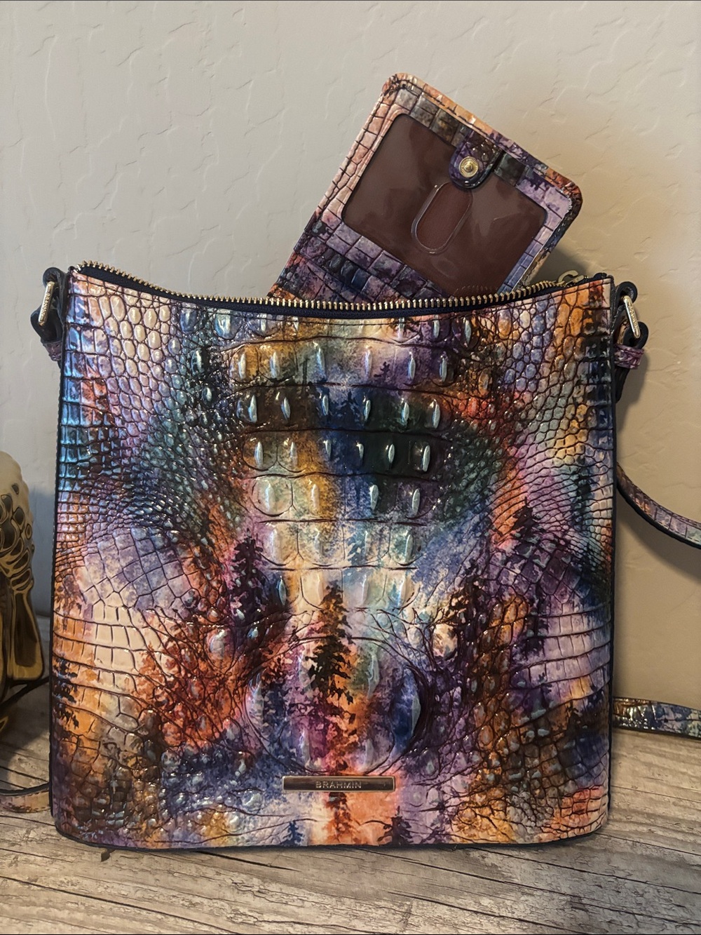 Brahmin Multi-Color Croc-Embossed Crossbody with Matching Card Wallet - Picture 3 of 3